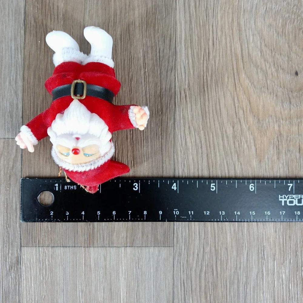 Vintage‎ Santa Ornament Flocked Plastic Christmas Tree Decoration 3 Inch